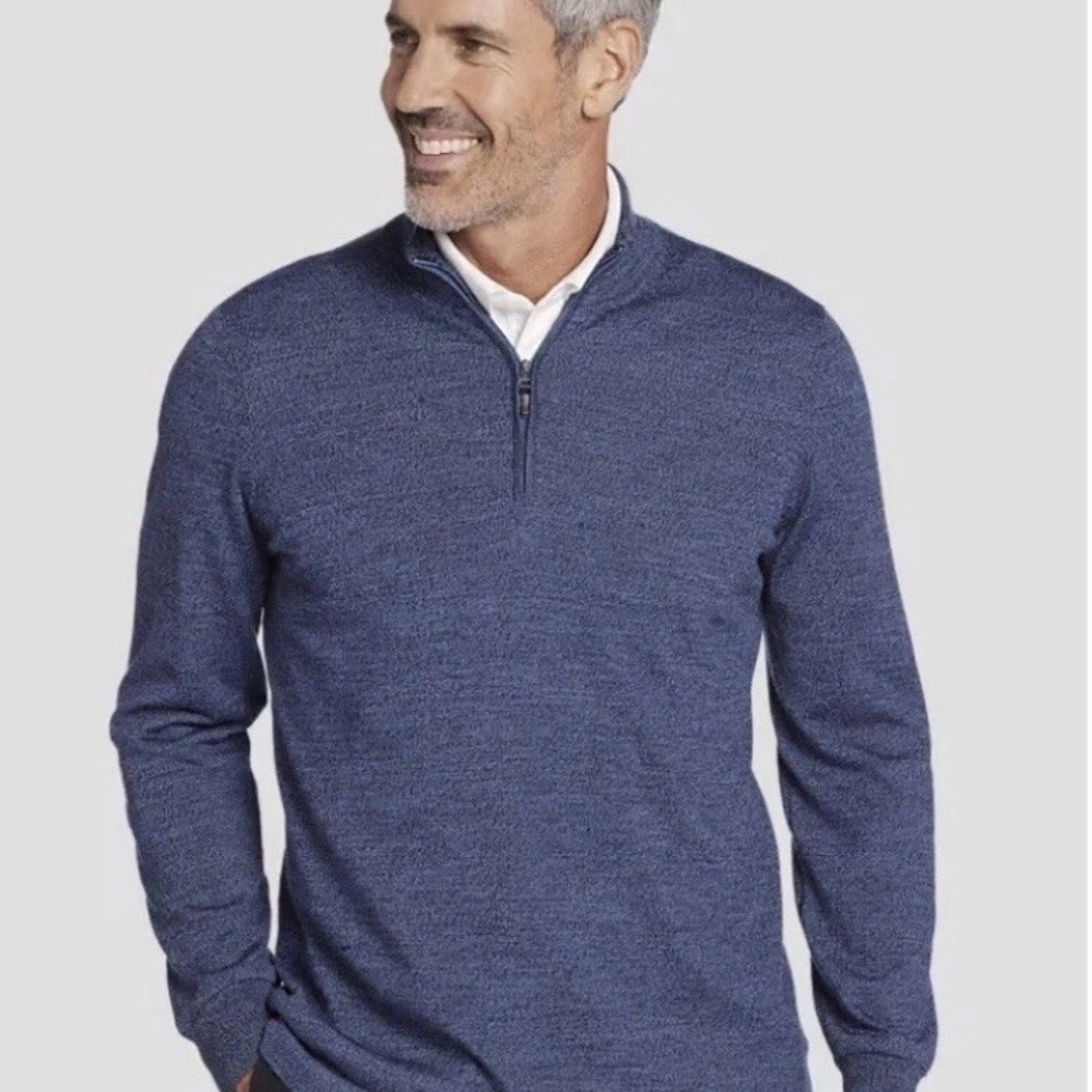 Men's Blue Quarter Zip Sweater merino wool L